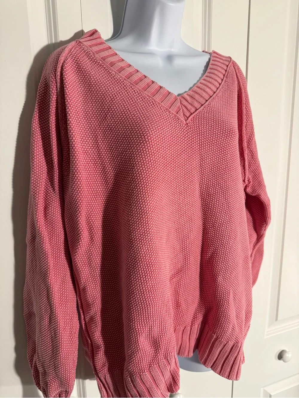 aerie Pink Off-Shoulder V-Neck Knit Sweater